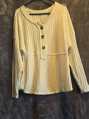 Maurices Cream Ribbed Henley with Button Placket